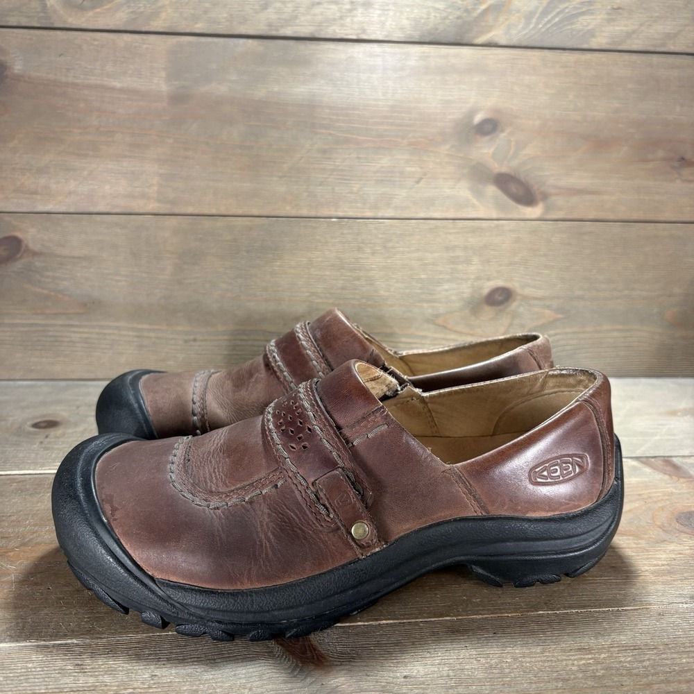 keen kaci womens size 7 shoes brown leather slip on comfort clogs
